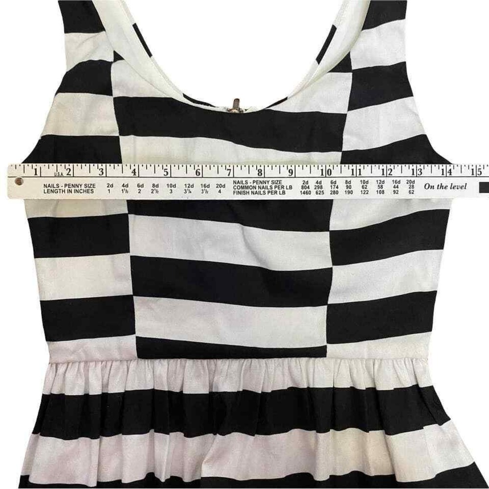 Aqua Striped Fit and Flare Dress Women XS NWT Pockets Back Zip Black White Retro - Picture 7 of 8